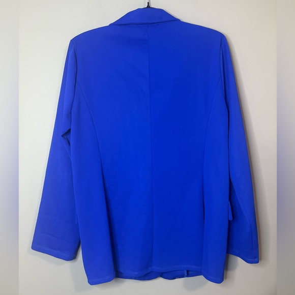 Royal Blue Stretch Blazer XL | Tailored Open Front 2 Button Jacket - Picture 8 of 9